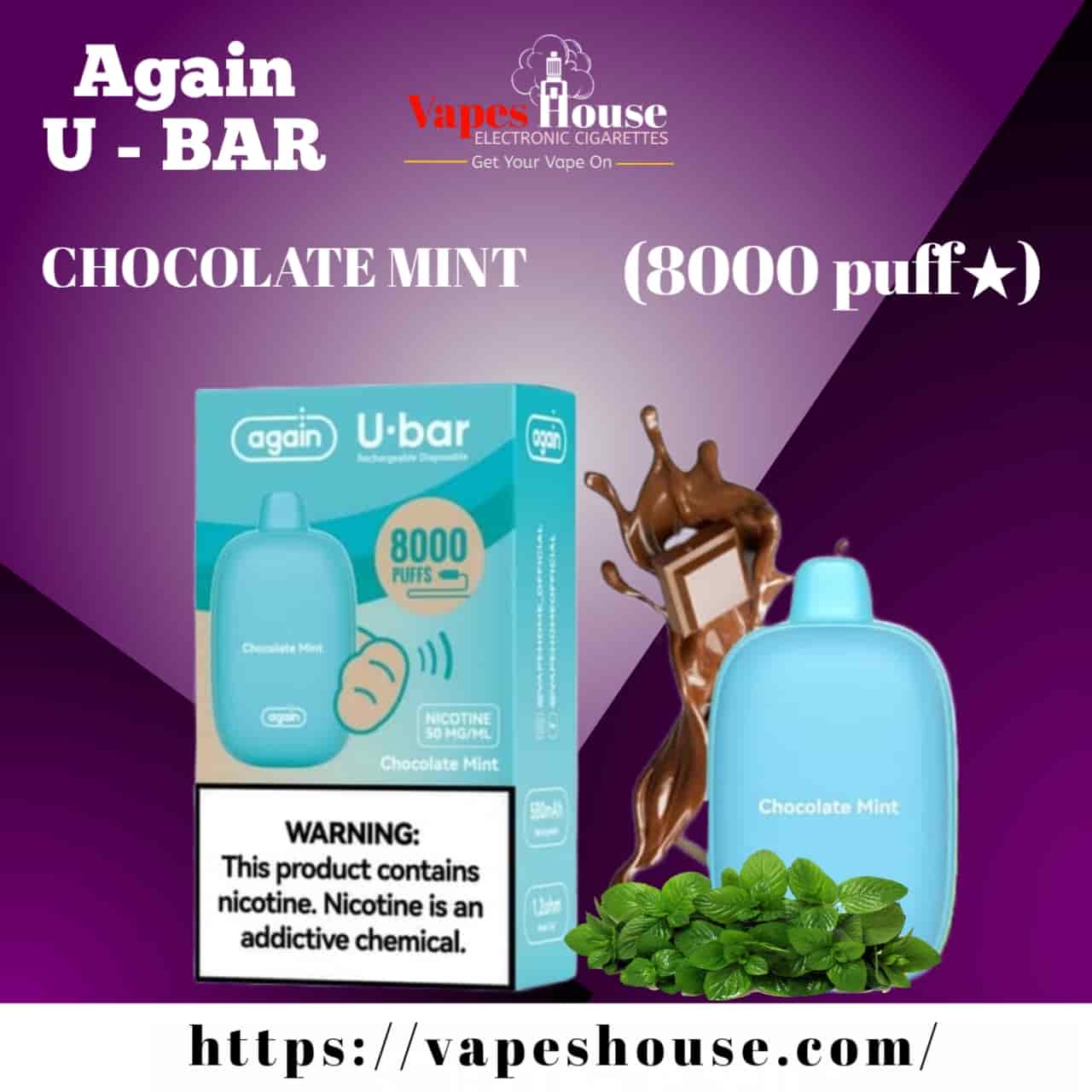 Again U BAR CHOCOLATE MINT 8000 PUFFS