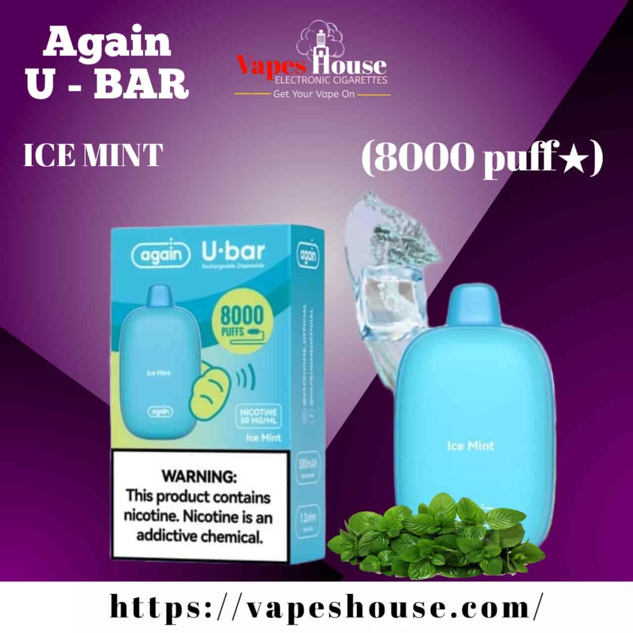 Again U BAR ICE MINT 8000 PUFFS