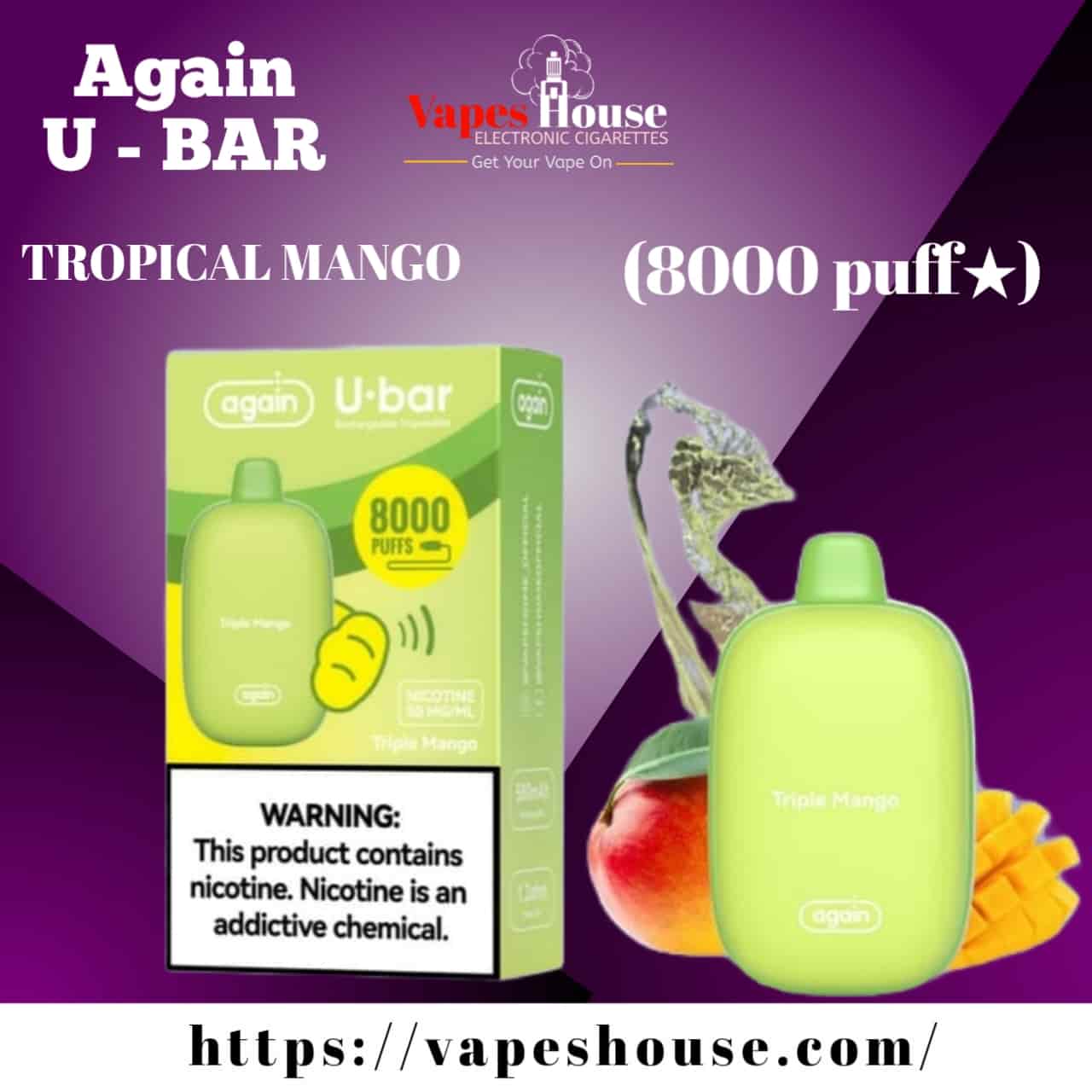 Again u bar tropical mango 8000 puffs
