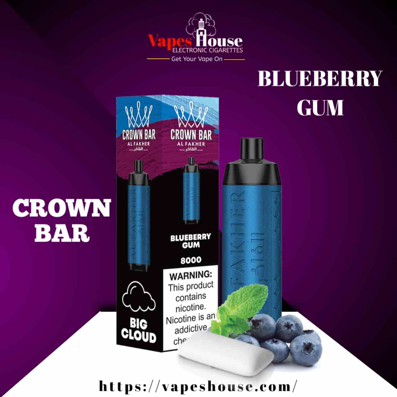 CROWN BAR (8000) BLUEBERRY GUM DISPOSABLE VAPE
