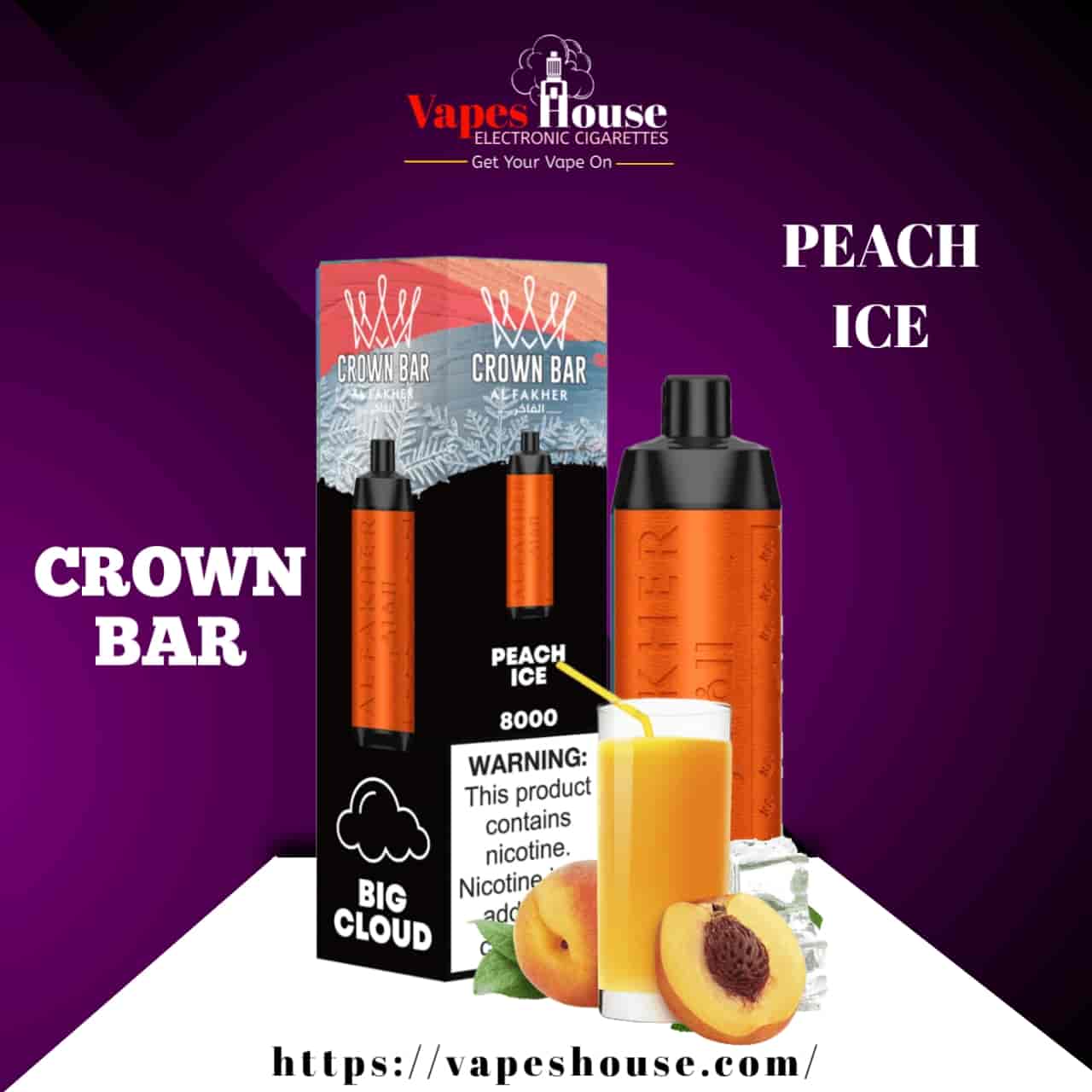 CROWN BAR (8000) PEACH ICE DISPOSABLE VAPE