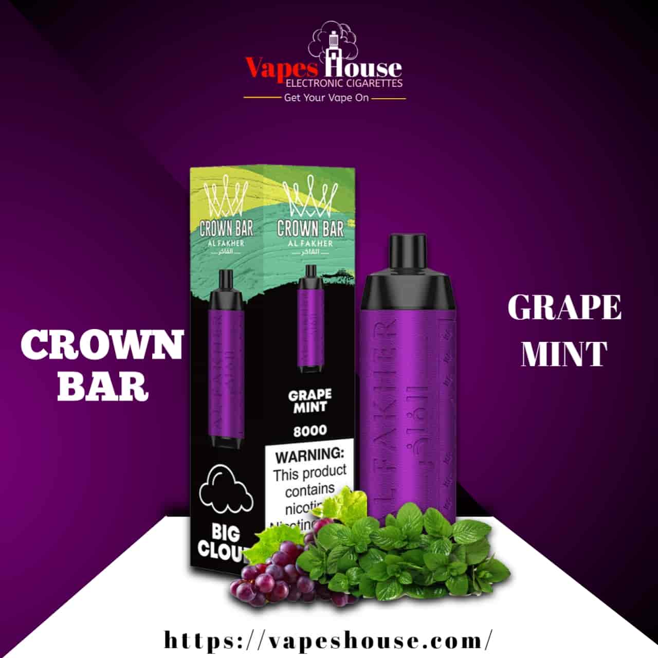 CROWN BAR (8000) GRAPE MINT DISPOSABLE VAPE